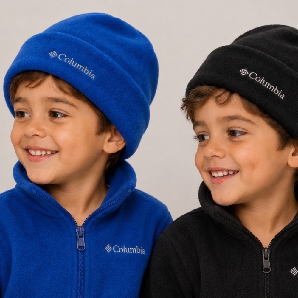 Columbia Kids Youth L/XL Fleece Beanie Hat Bundle Black Blue CY0079 Set of 2